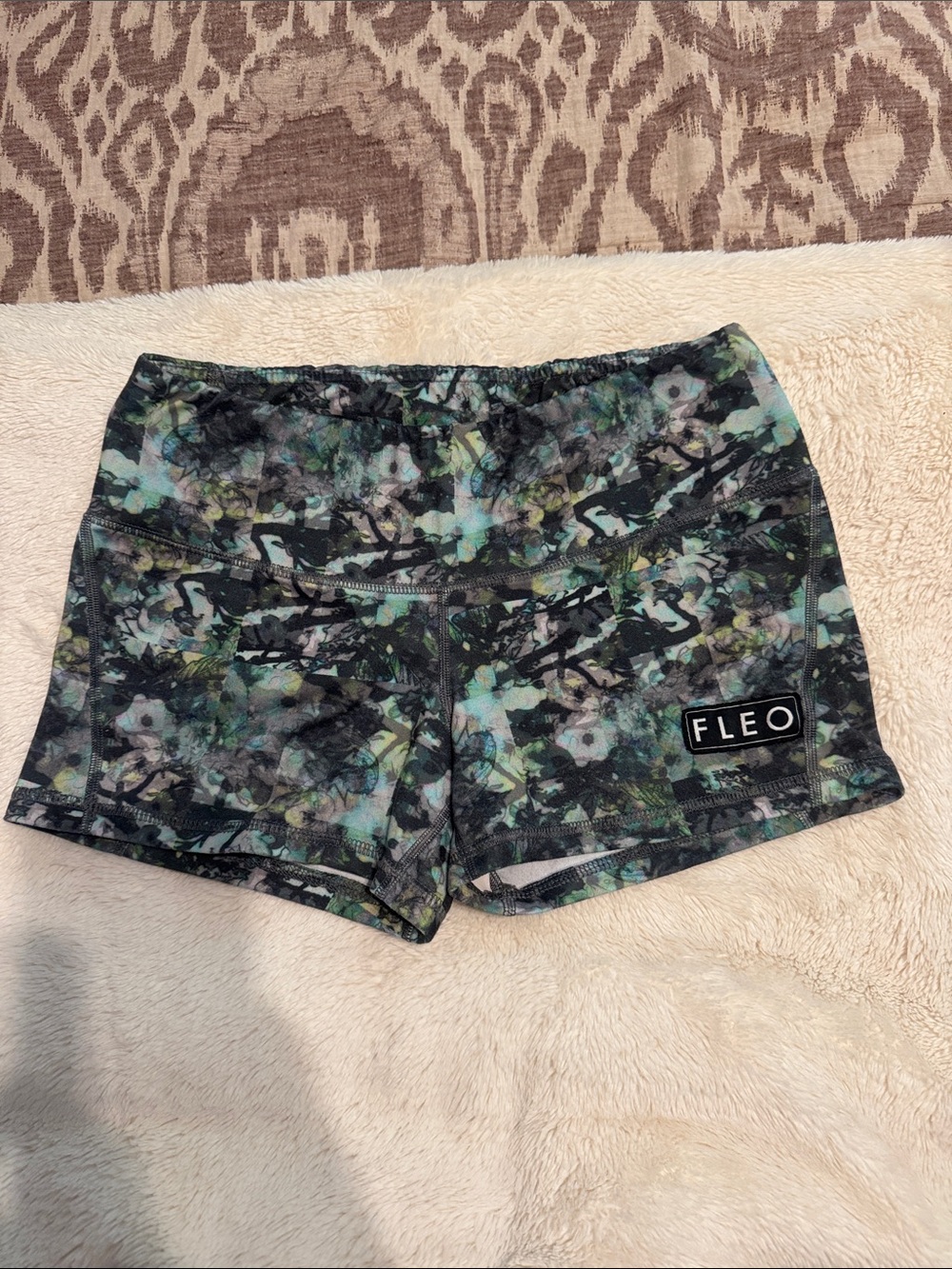 Fleo Women's Black and Green Floral Athletic Shorts